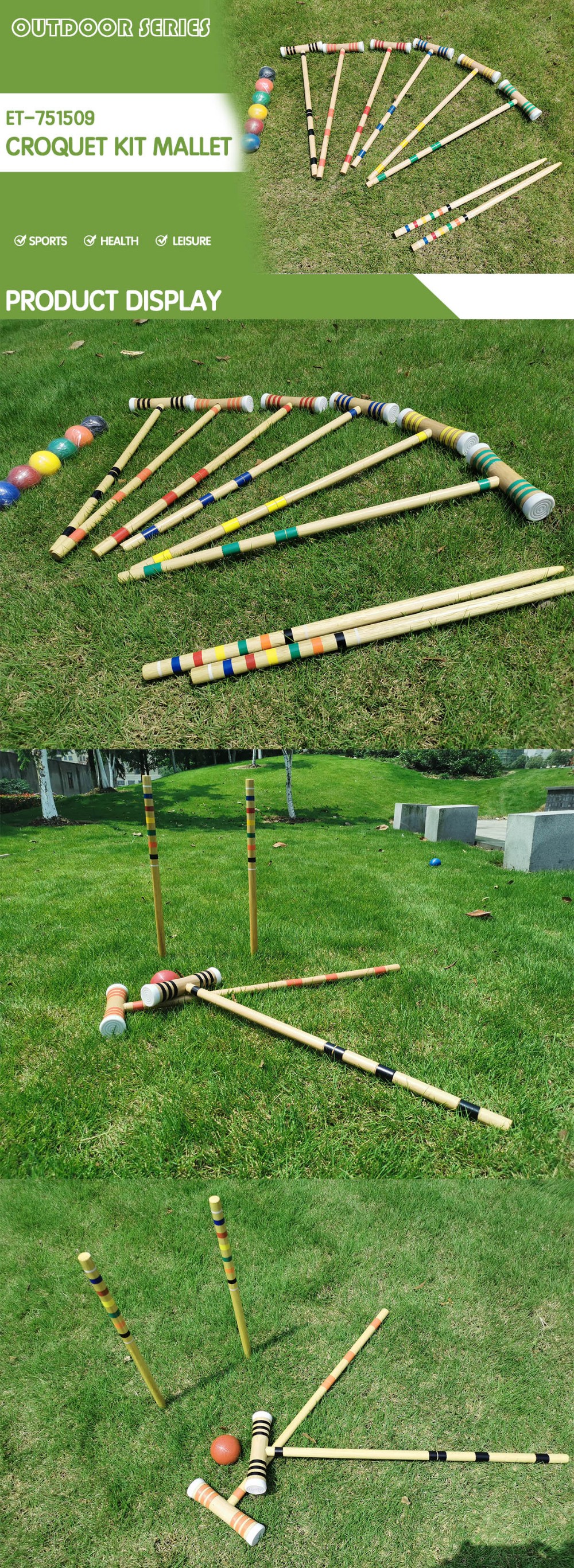 EASTOMMY Natural Solid Wood Outdoor Games Croquet Game 4