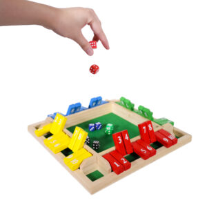 Wooden Board Table Math Game with 12 Dice and Shut-The-Box Instructions for Kids Adults